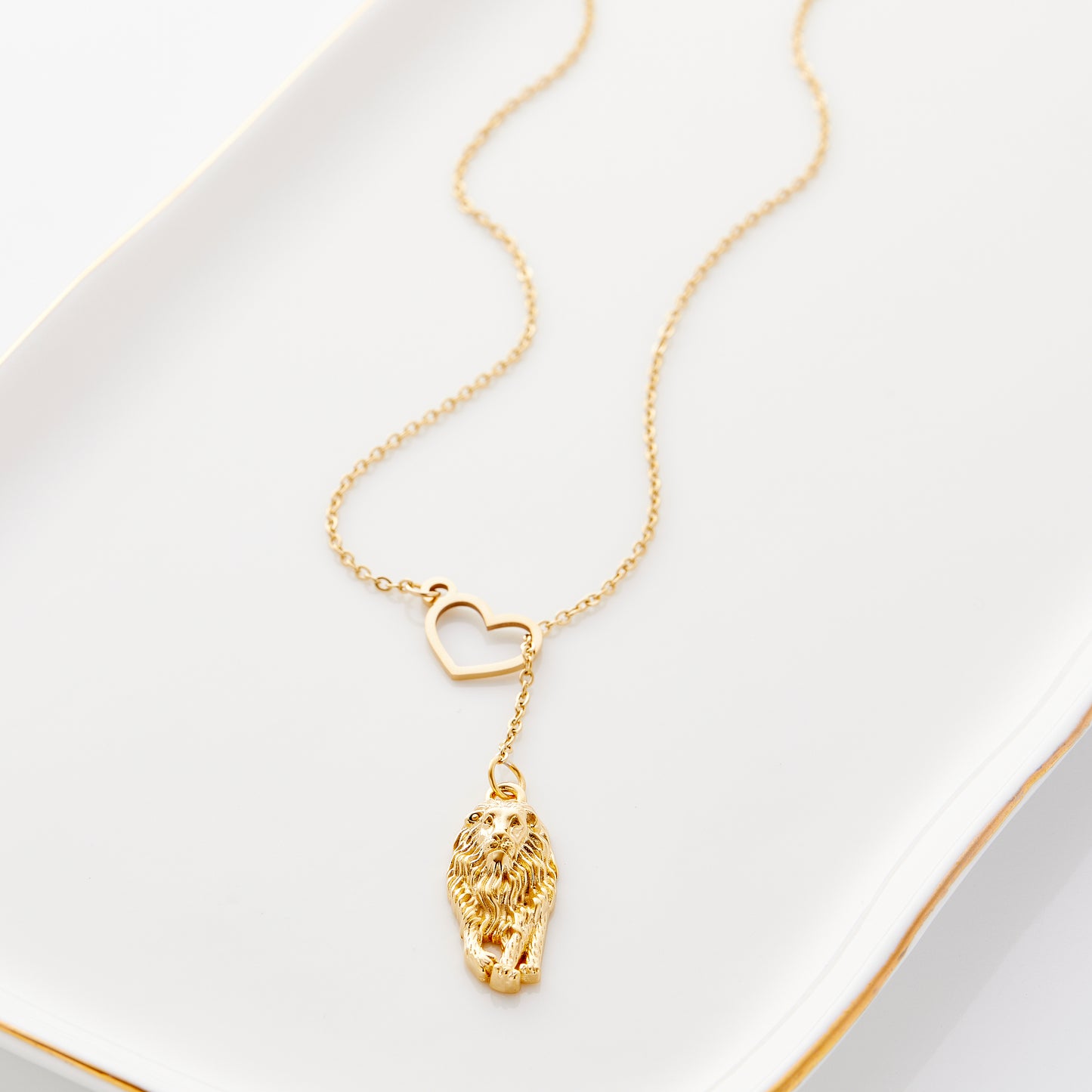 Hanging Heart Lion Necklace