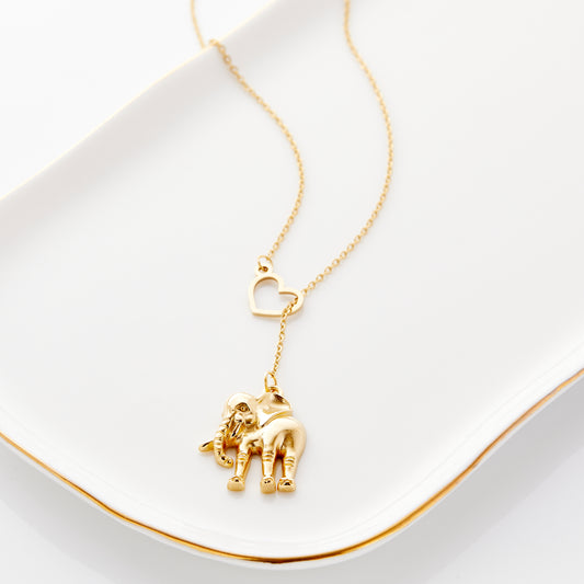 Hanging Heart Elephant Necklace